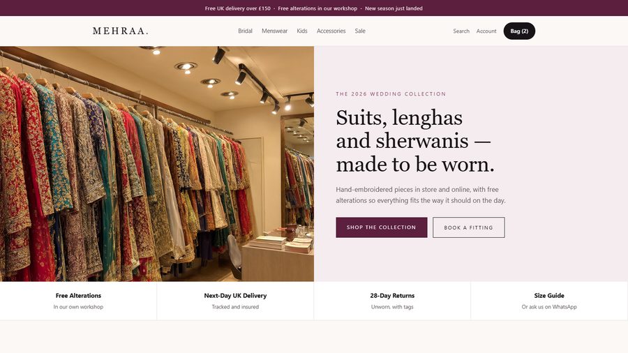 An Asian bridal and menswear online shop website
